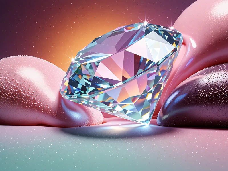 Duży błękitny diament rozszczepiający r&oacute;żowe światło na ciepłym tle - slot w stylu Diamentowy błysk w Iris Casino